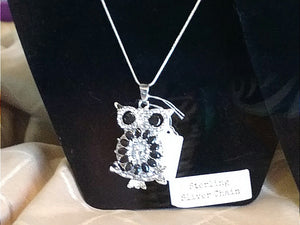 Owl Pendant with 18mm snap and sterling sliver chain