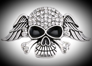 Deluxe sized 18 mm rhinestone  skull with angel wings snap