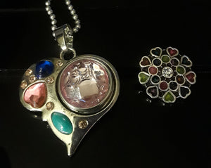 18mm noosa snap heart pendant w multiple colored rhinestones