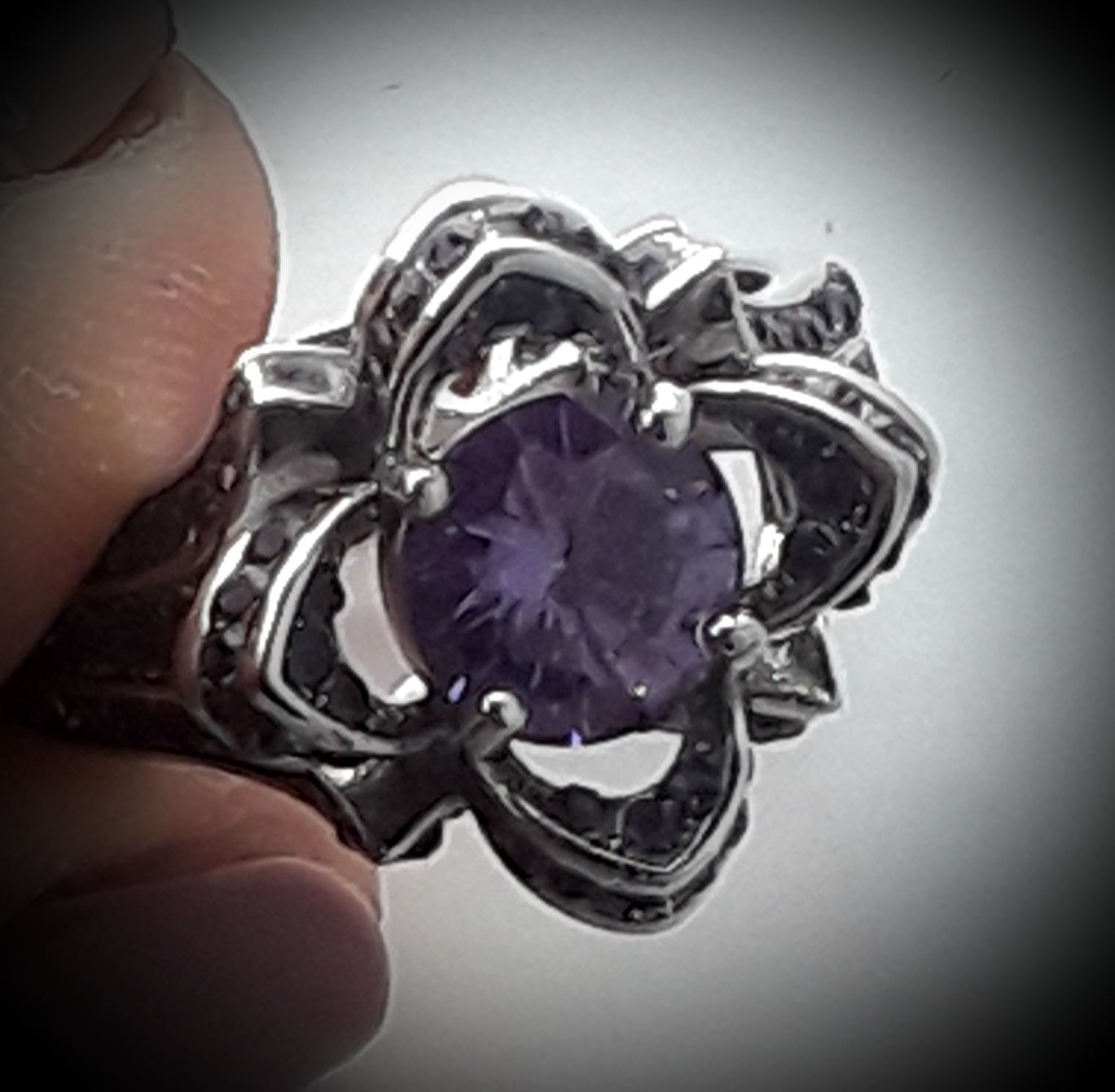 Rose ring 925silver with amythest and light or dark rhinestones