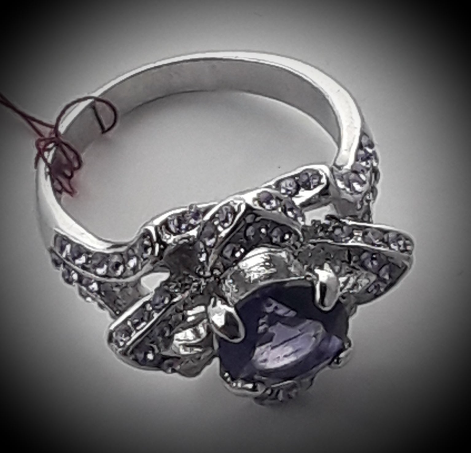 Rose ring 925silver with amythest and light or dark rhinestones