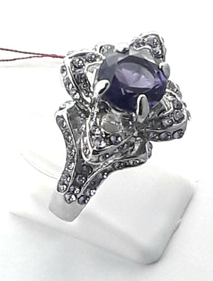 Rose ring 925silver with amythest and light or dark rhinestones