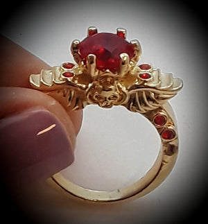 Angel wings and skull ring red size 8