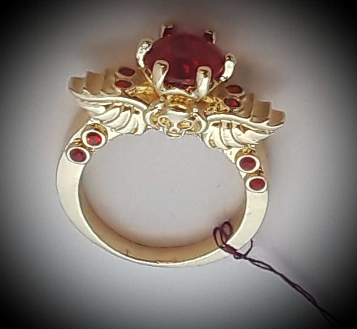 Angel wings and skull ring red size 8