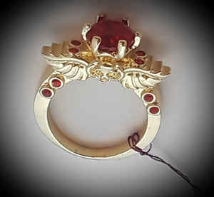 Angel wings and skull ring red size 8