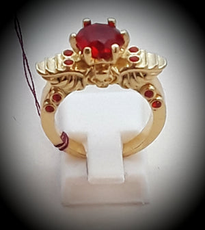 Angel wings and skull ring red size 8