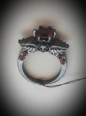 Angel wings and skull ring red gems size 8