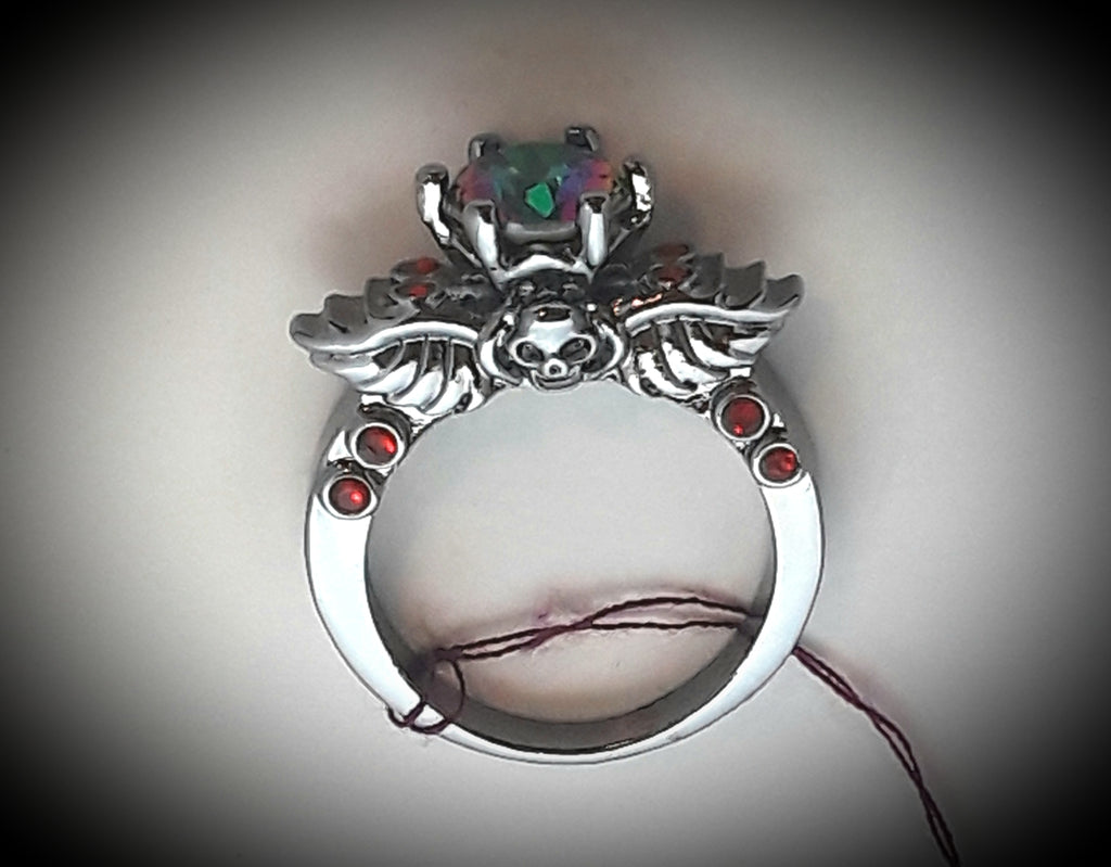 Angel wings and skull ring mystic stone