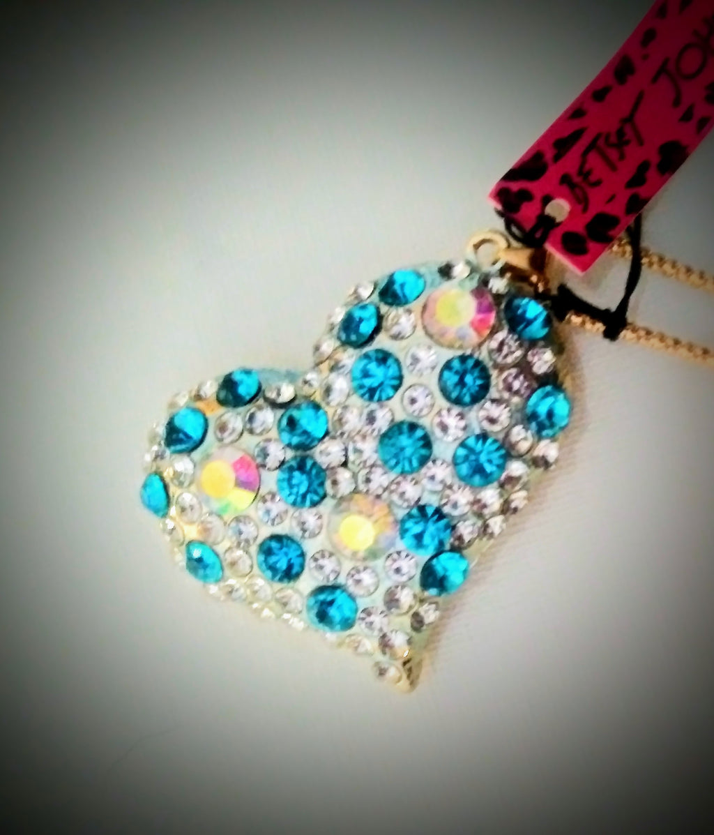 Betsey Johnson crystal rhinestone rainbow and blue pendant