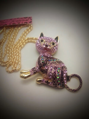 BETSEY
JOHNSON BEAUTIFUL. PURPLE, BLACK, SILVER, and RAINBOW CAT PENDANT/BROACH