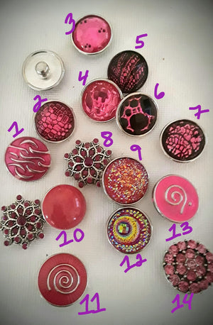 A variety of Pink snaps 18mm noosa snaps