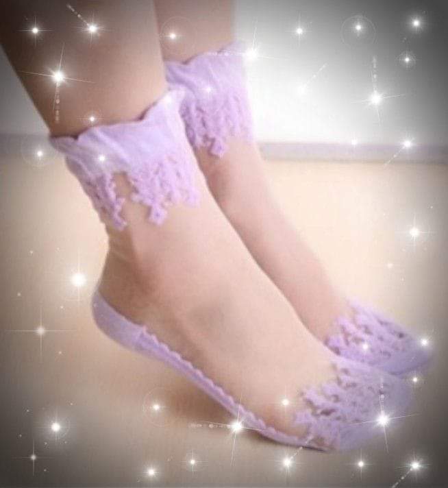 Lace and sheer fashion socks purple or re