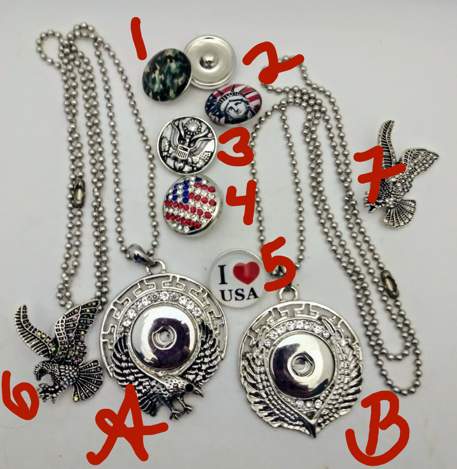 Patriotic USA snaps and pendants 18mm