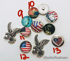 Patriotic USA snaps and pendants 18mm