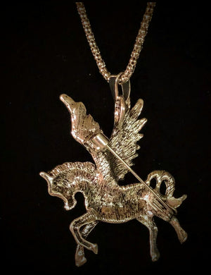 BETSEY JOHNSON GOLD AND CRYSTAL PEGASUS HORSE PENDANT/BROACH