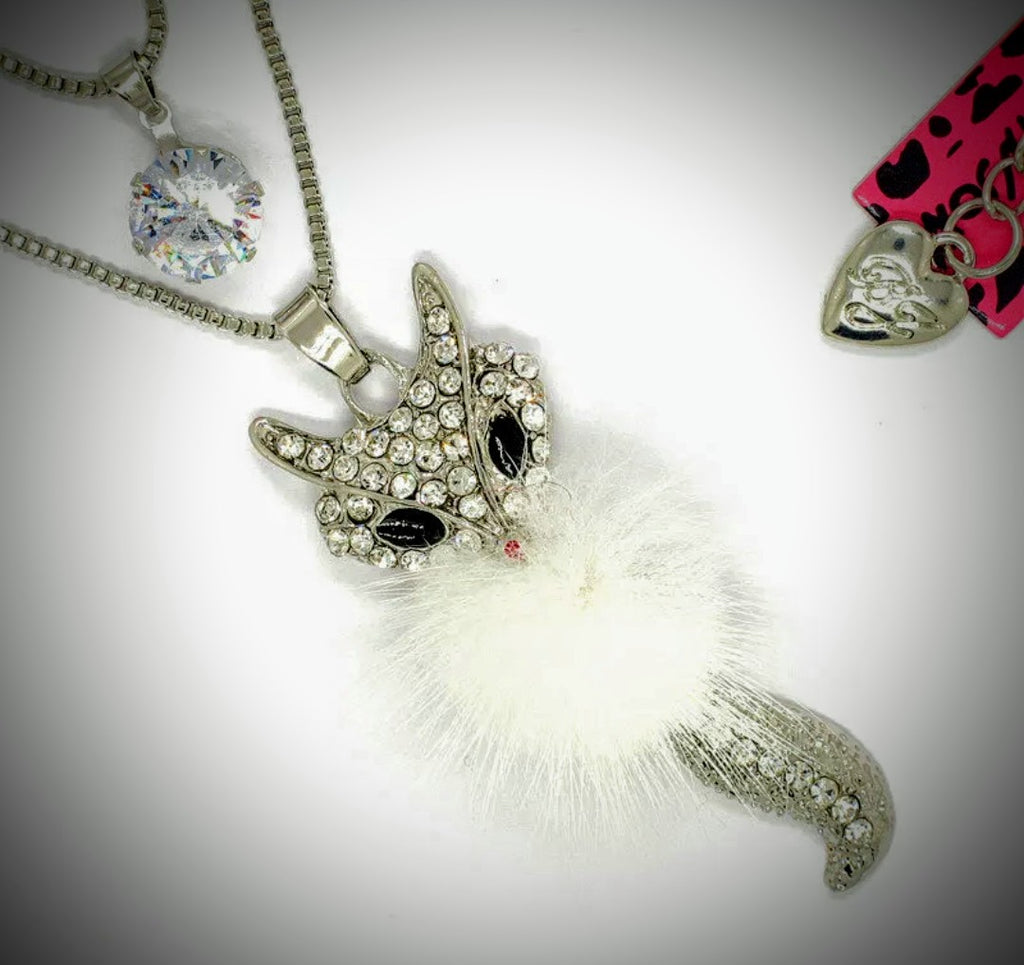 Beautiful Betsey Johnson Fluffy Fox double necklace