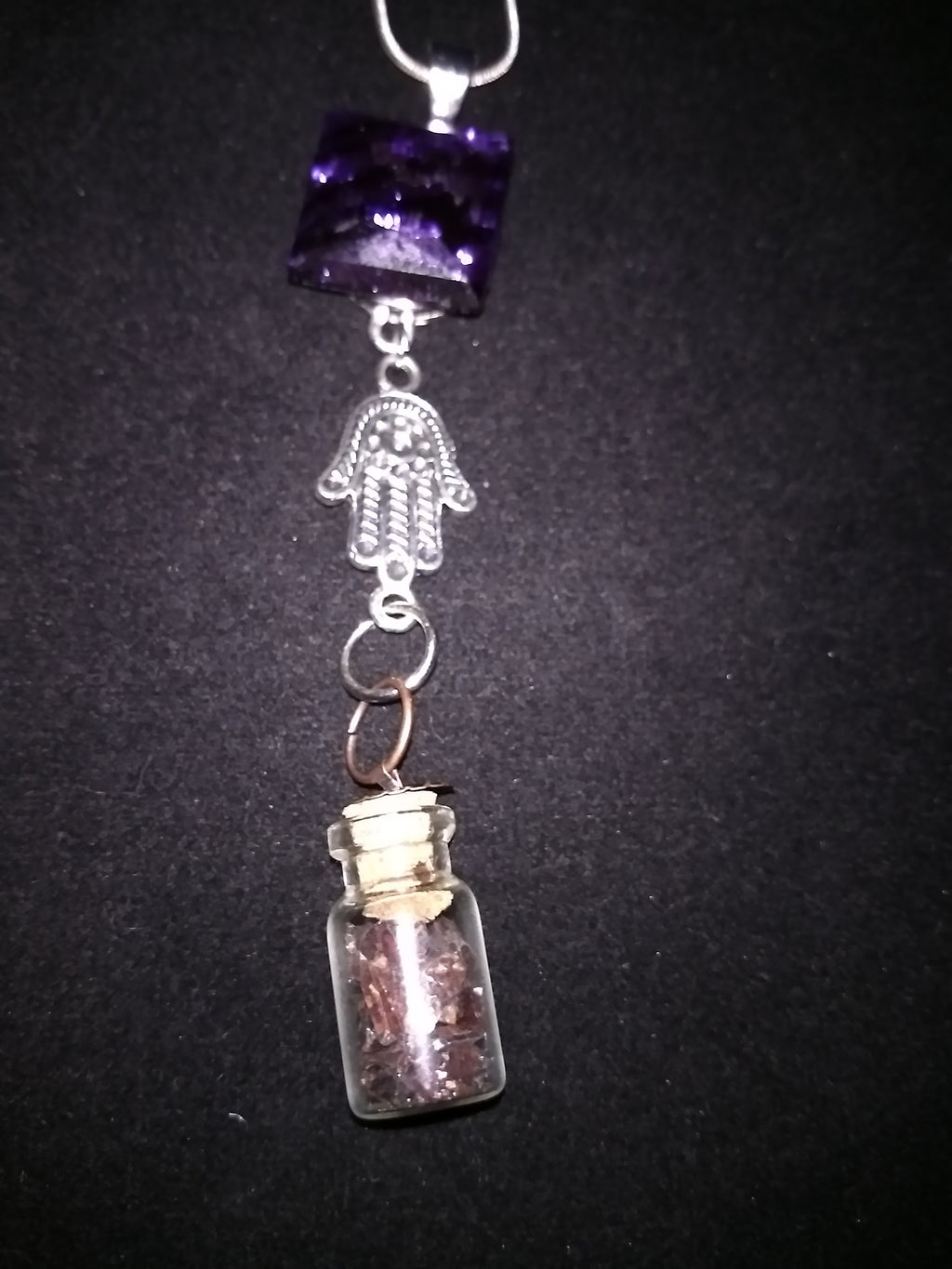 Crystals in a bottle gem necklace with removable snap
