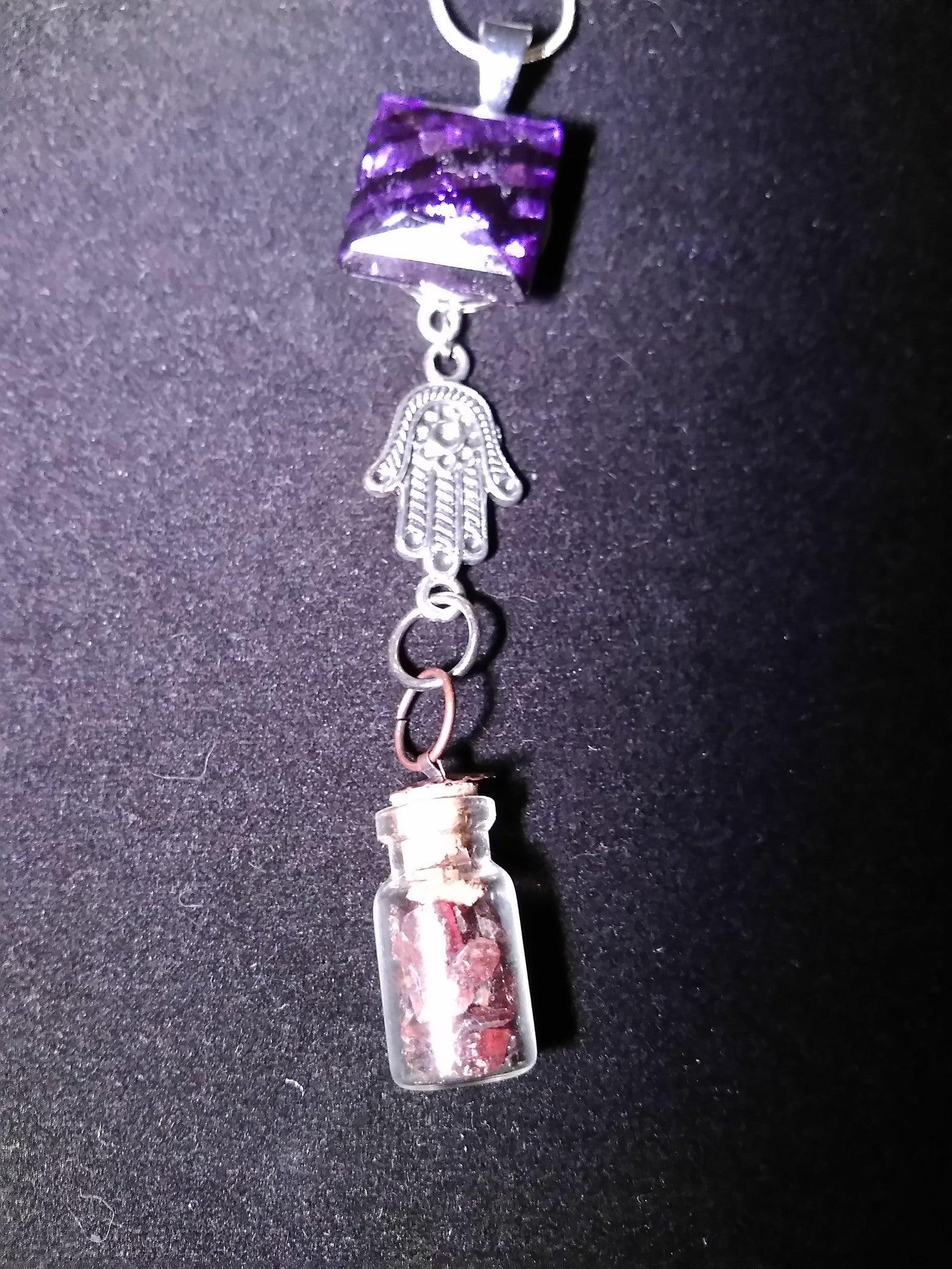 Crystals in a bottle gem necklace garnet with removable snap